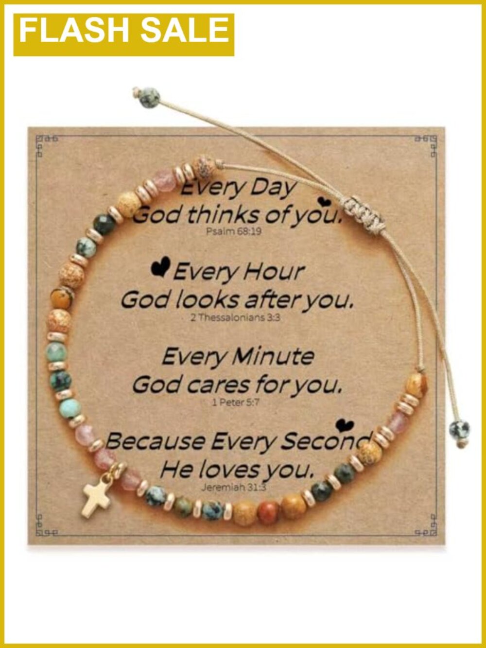 Natural Stone Beaded Cross Bracelet Adjustable Christian Gift